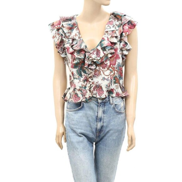 Anthropologie Tops - Anthropologie Love The Label Buttondown Print Blouse Top Smocked Ruffle L
